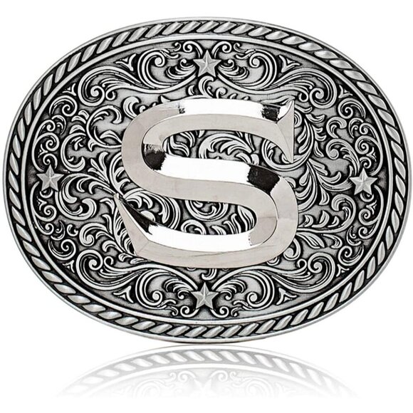 Women\'s Silver S Cowgirl Initial Large Letter Zinc Alloy Imported Belt Buckles